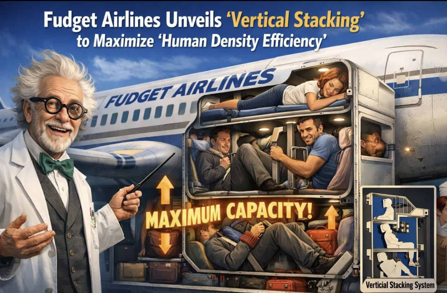 Fudget Airlines Unveils &lsquo;Vertical Stacking&rsquo; to Maximize &lsquo;Human Density Efficiency&rsquo;