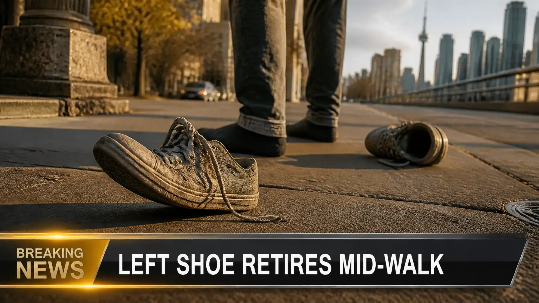 Man’s Left Shoe Retires Mid-Walk, Cites ‘Lack of Appreciation’ : Right Shoe Devastated, Socks Enter Mediation